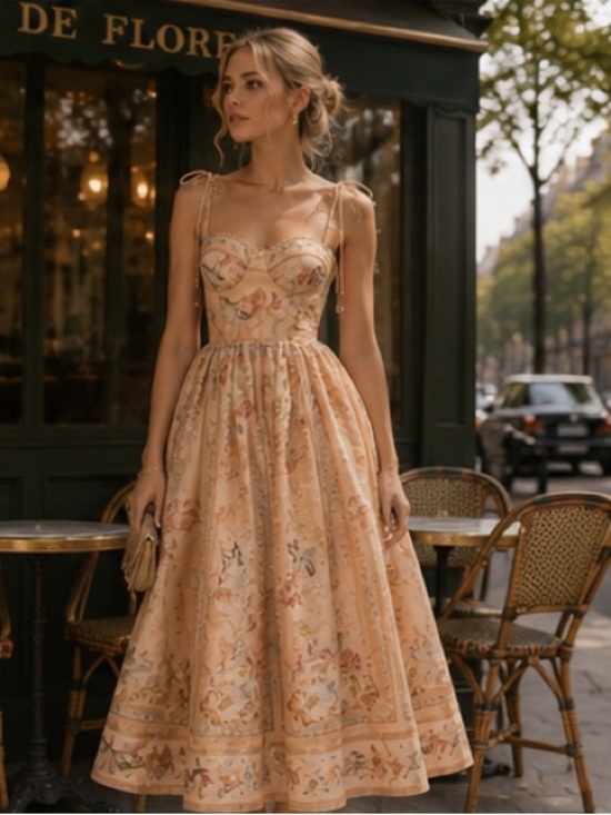 Zimmermann Dresses & Skirts - Zimmerman Elegant Peach Floral Midi Dress with Corset Bodice